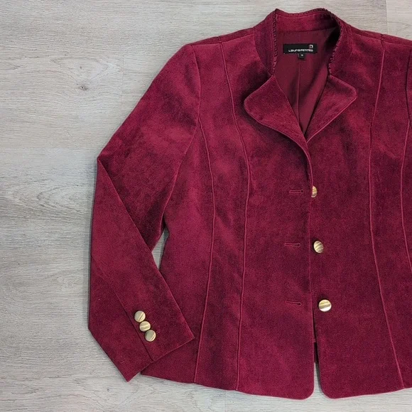 Laura Petites Burgundy Velvet Women's Blazer Size 12 - Picture 5 of 13